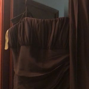 Brown gown with scarf and bag